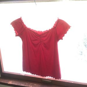 Red;off the shoulder ruffle top